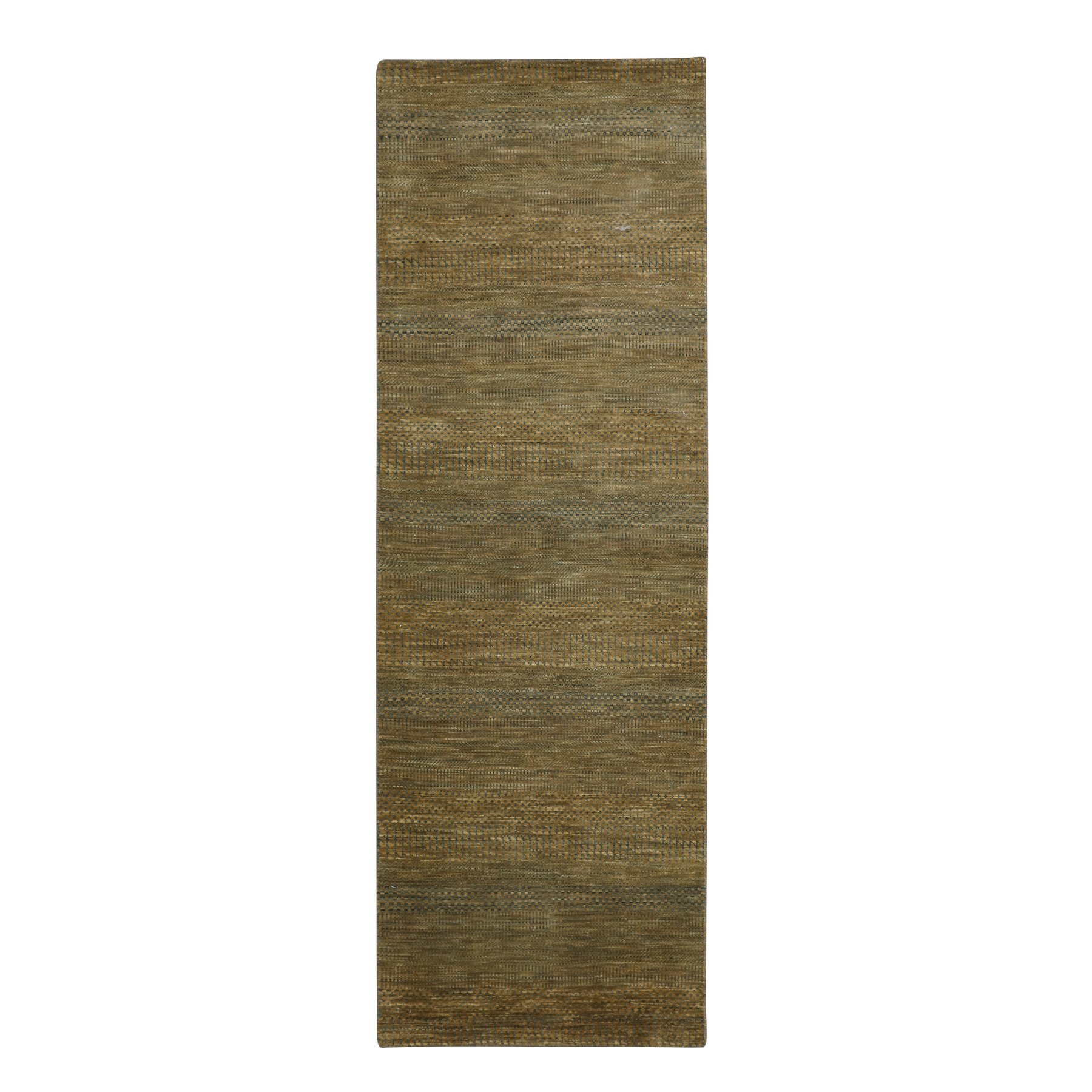 2'8"x8' Almond Brown, Hand Knotted, Modern Grass Design, Denser Weave, Wool and Silk, Runner, Oriental Rug 